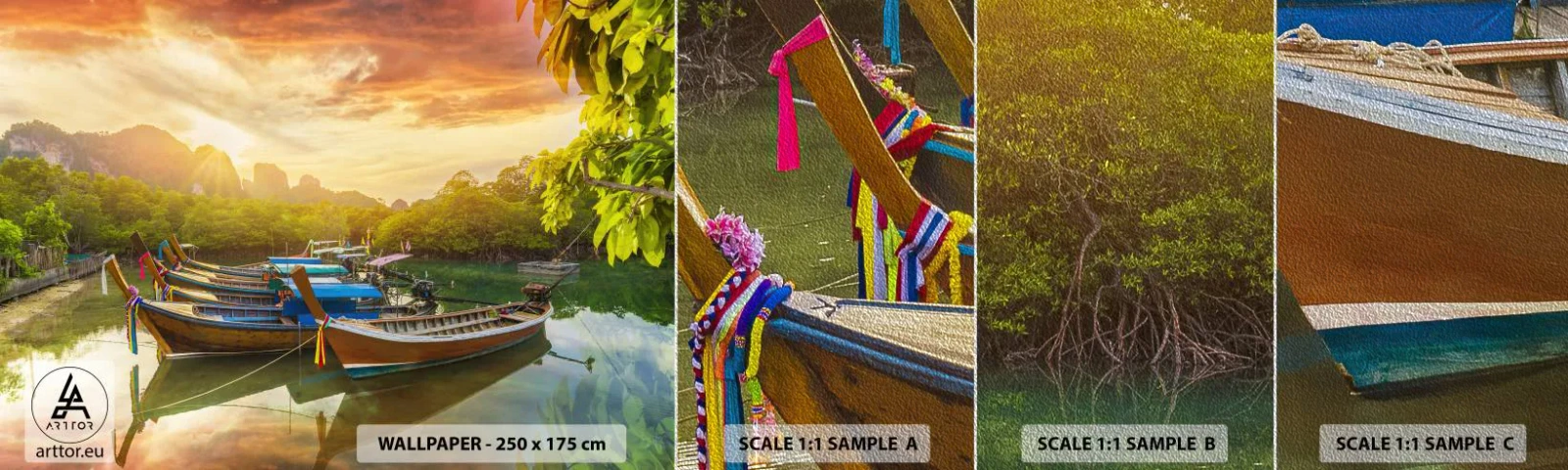 Muestra de fotomural Premium Sand - Antes de un día ajetreado - Paisaje, Tailandia, Mar - 100x30 cm