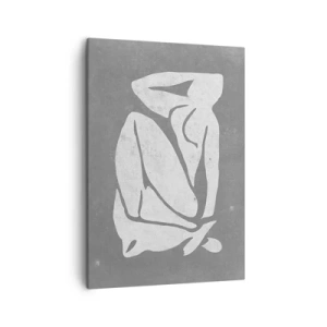 Cuadro sobre lienzo - Impresión de Imagen - Un dibujo de silueta minimalista sobre un fondo gris. - 50x70cm - En sus pensamientos - Decoración de pared moderna para salón y dormitorio ARTTOR