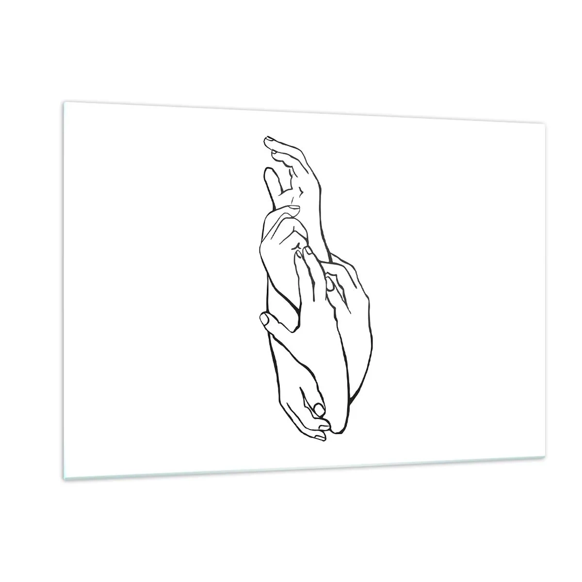 Cuadro sobre vidrio - Impresiones sobre Vidrio - Un sutil dibujo lineal de manos entrelazadas sobre un fondo blanco. - 120x80cm - El tacto - Decoración de pared moderna para salón y dormitorio ARTTOR