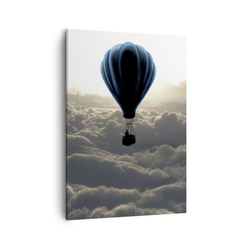 Cuadro sobre lienzo - Impresión de Imagen - Un globo aerostático contra un cielo con nubes al atardecer. - 50x70cm - Un viajero por encima de las nubes - Decoración de pared moderna para salón y dormitorio ARTTOR