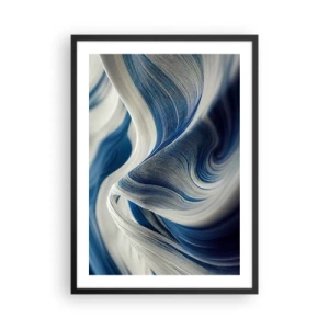 Póster en marco negro - Ondas abstractas en tonos azul marino y blanco. - 50x70cm - Fluidez de azul y blanco - Decoración de pared moderna para salón y dormitorio ARTTOR