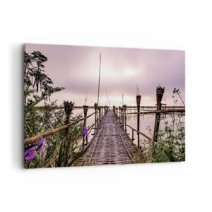 Cuadro sobre lienzo - Impresión de Imagen - Puente de bambú sobre el agua al amanecer - 100x70cm - La tranquilidad de Asia - Decoración de pared moderna para salón y dormitorio ARTTOR