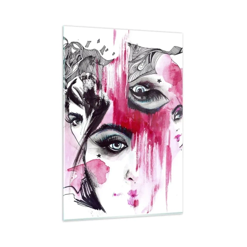 Cuadro sobre vidrio - Impresiones sobre Vidrio - Rostro abstracto en tonos rosa y negro. - 80x120cm - Ojos abstractos - Decoración de pared moderna para salón y dormitorio ARTTOR