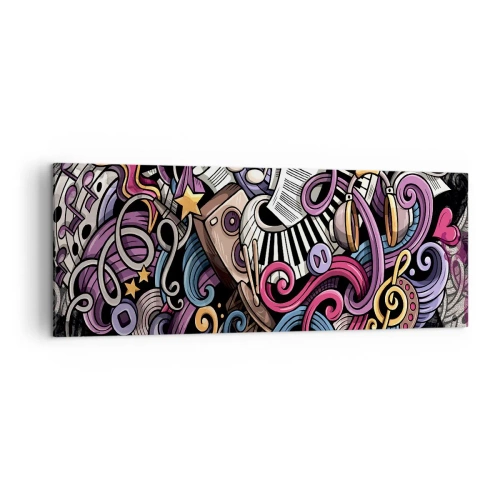 Cuadro sobre lienzo - Impresión de Imagen - Una abstracción musical llena de instrumentos y notas coloridas. - 140x50cm - Una melodía complicada - Decoración de pared moderna para salón y dormitorio ARTTOR
