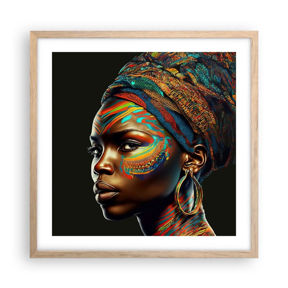 Póster en marco roble claro - Reina africana - 50x50 cm
