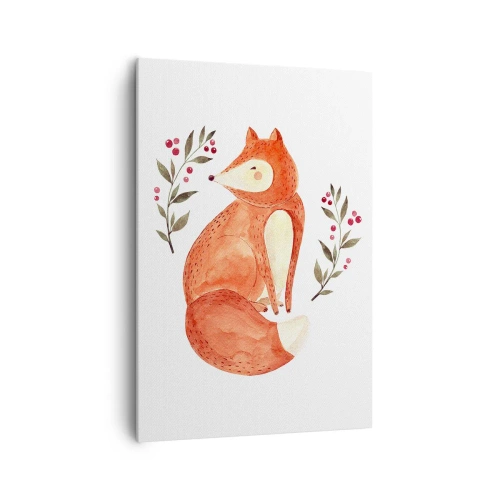Cuadro sobre lienzo - Impresión de Imagen - Un zorro de acuarela rodeado de ramitas con bayas. - 70x100cm - Pequeño pelirrojo - Decoración de pared moderna para salón y dormitorio ARTTOR