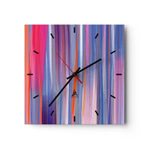 Reloj de pared - Reloj de vidrio - Líneas verticales abstractas en tonos azul y rosa. - 30x30cm - Ascensión - Decoración de pared moderna para salón y dormitorio ARTTOR