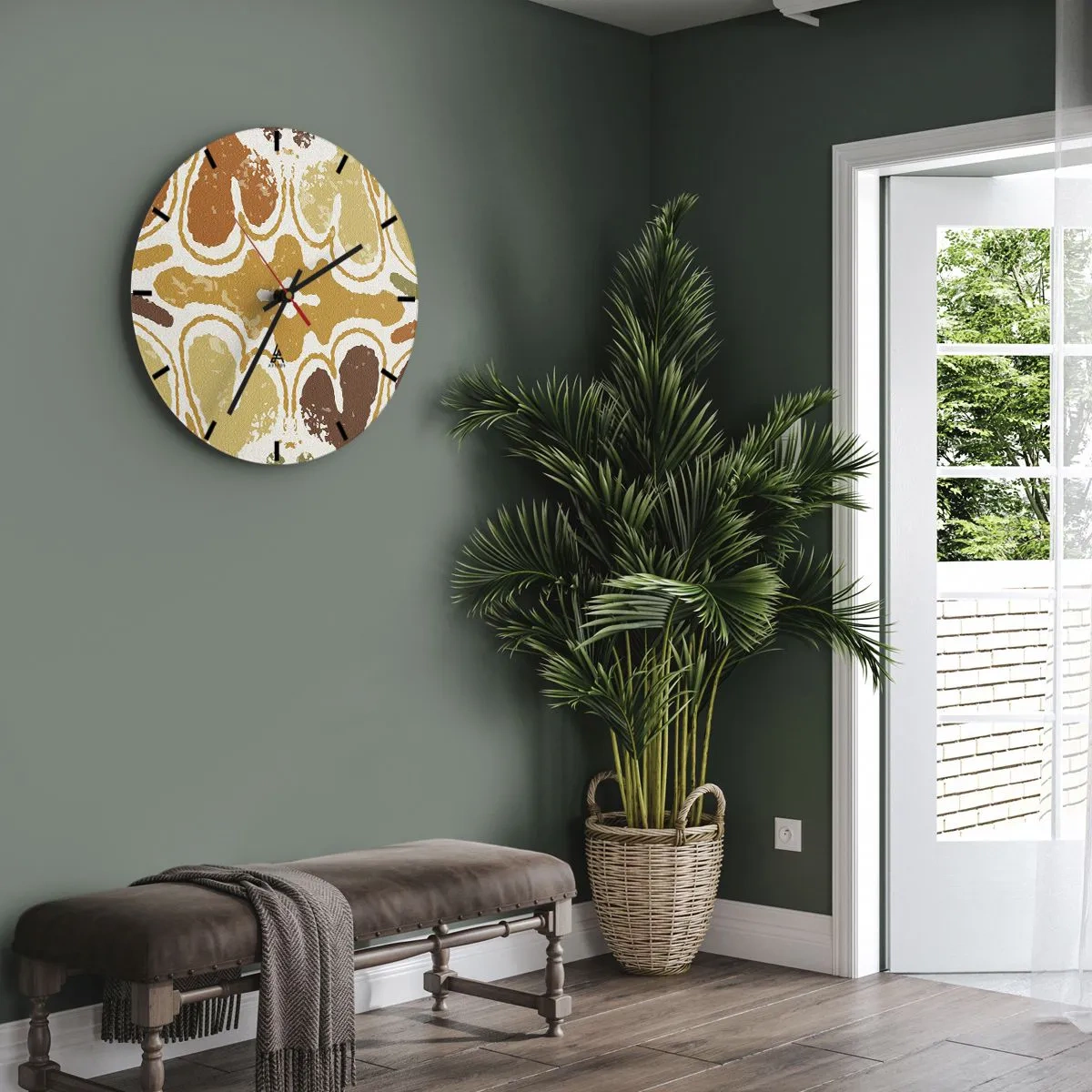 Reloj de pared - Reloj de vidrio - Patrones simétricos en tonos tierra cálidos. - 30x30cm - Abstracción sentimental - Decoración de pared moderna para salón, cocina y dormitorio ARTTOR