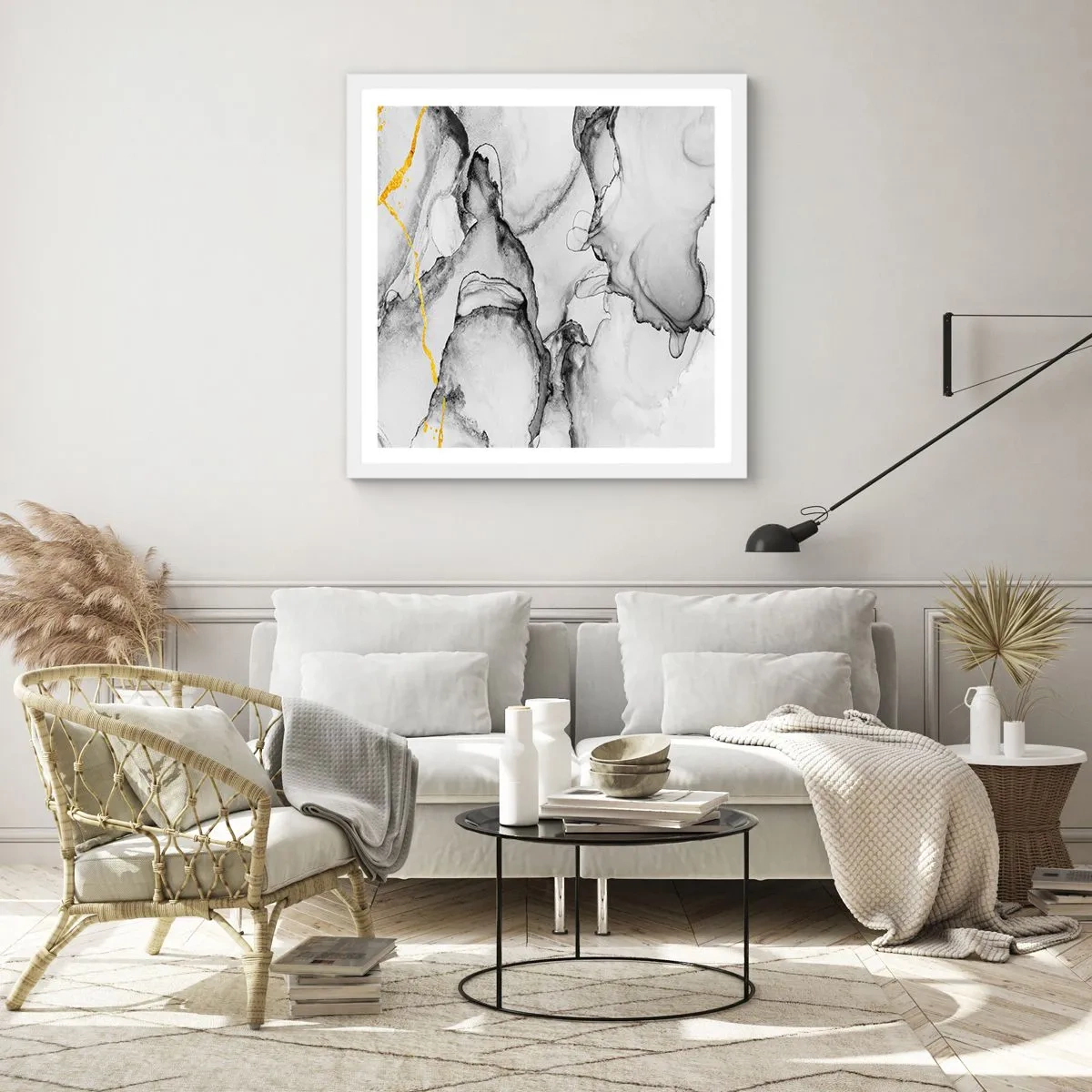 Póster en marco blanco - Composición con motivo de oro - 40x40 cm