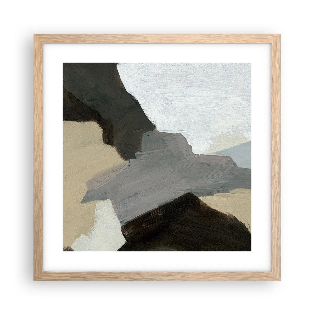 Póster en marco roble claro - Abstracción: partes del gris - 40x40 cm
