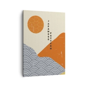 Cuadro sobre lienzo - Impresión de Imagen - Patrones japoneses con montañas, sol y estilo minimalista. - 50x70cm - En el espíritu japonés - Decoración de pared moderna para salón y dormitorio ARTTOR
