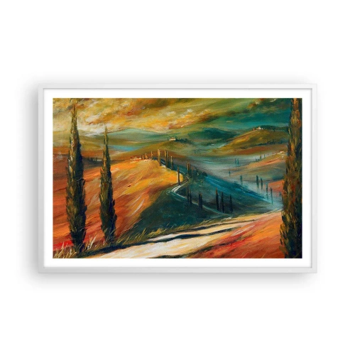 Póster en marco blanco - Paisaje toscano - 91x61 cm