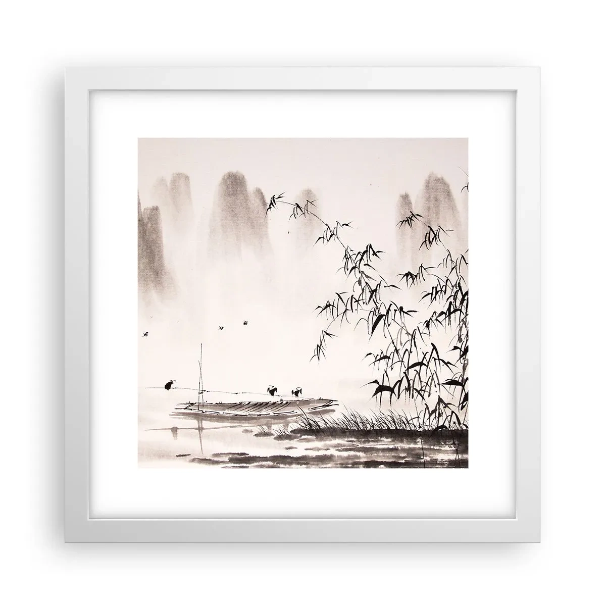 Póster en marco blanco - El silencio de los arrozales - 30x30 cm