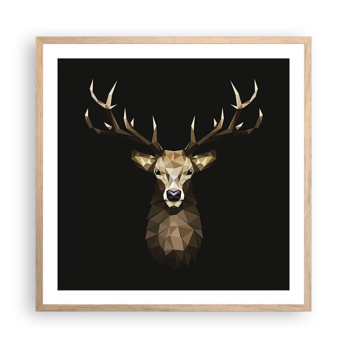 Póster en marco roble claro - Ciervo cubista - 60x60 cm
