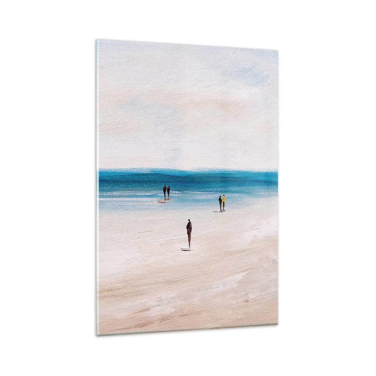 Cuadro sobre vidrio - Impresiones sobre Vidrio - Una playa con gente con el mar en calma como telón de fondo. - 80x120cm - Necesidad natural - Decoración de pared moderna para salón y dormitorio ARTTOR