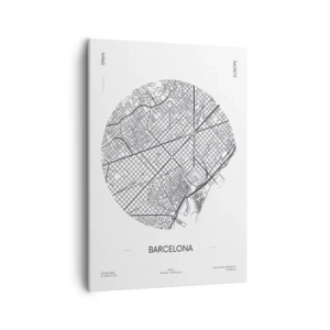 Cuadro sobre lienzo - Impresión de Imagen - Un mapa de Barcelona en estilo minimalista en blanco y negro - 50x70cm - Anatomía de Barcelona - Decoración de pared moderna para salón y dormitorio ARTTOR