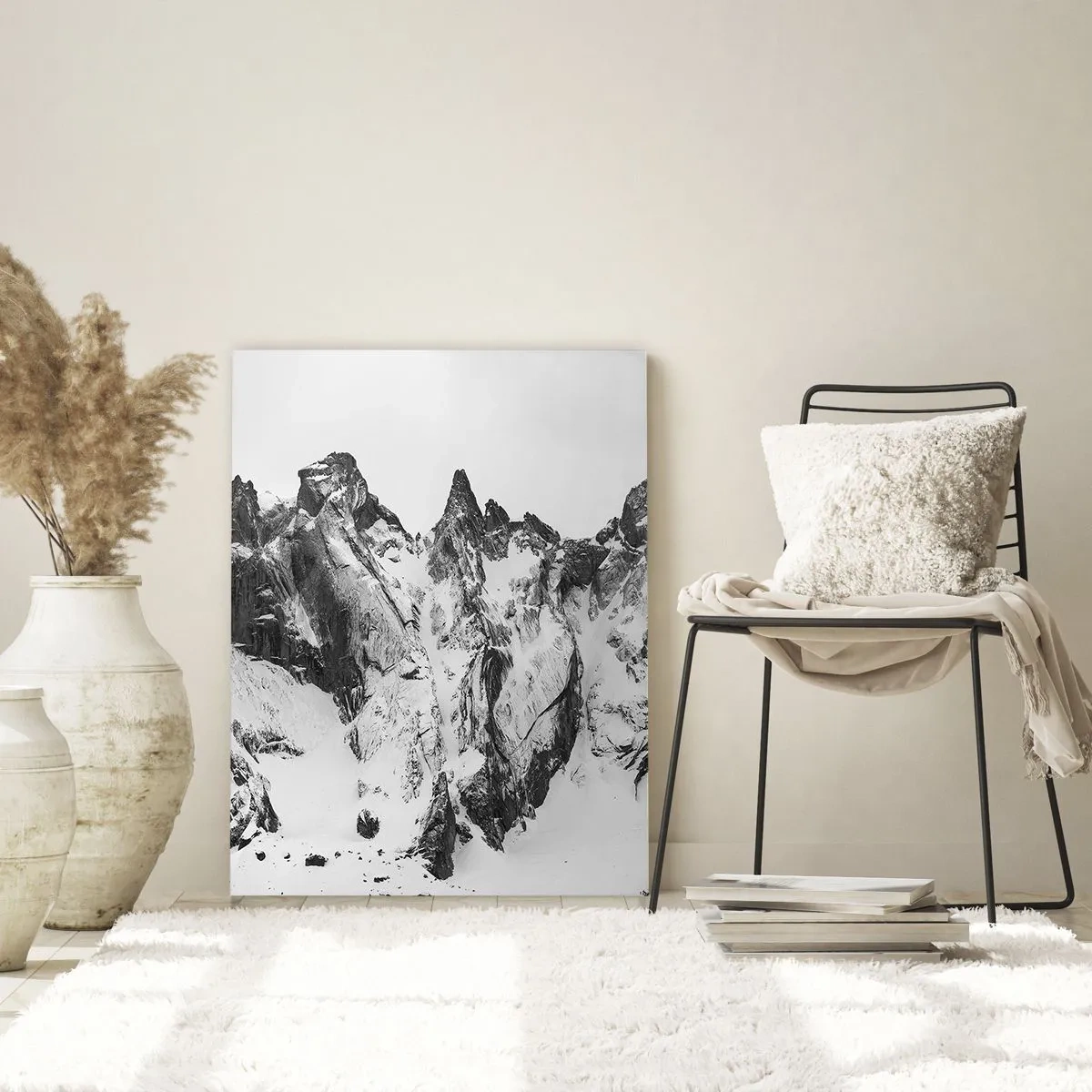 Cuadro sobre vidrio - Impresiones sobre Vidrio - Picos de montañas nevados en blanco y negro - 50x70cm - Cresta amenazante - Decoración de pared moderna para salón y dormitorio ARTTOR