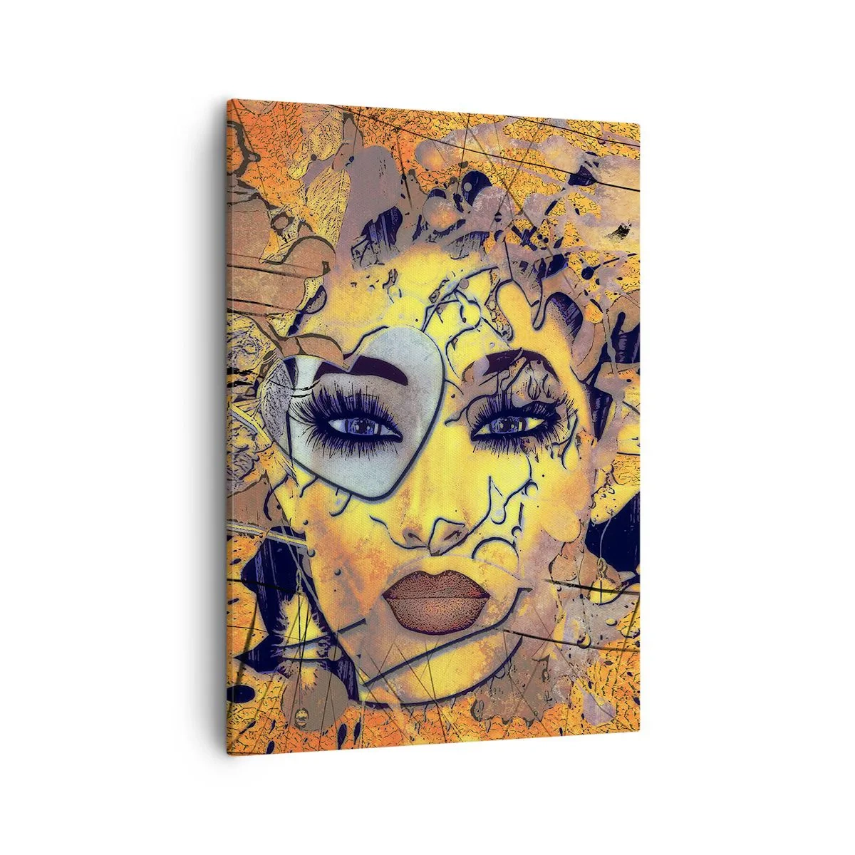 Cuadro sobre lienzo - Impresión de Imagen - Retrato abstracto de una mujer en tonos amarillo dorado. - 50x70cm - La belleza del sol - Decoración de pared moderna para salón y dormitorio ARTTOR