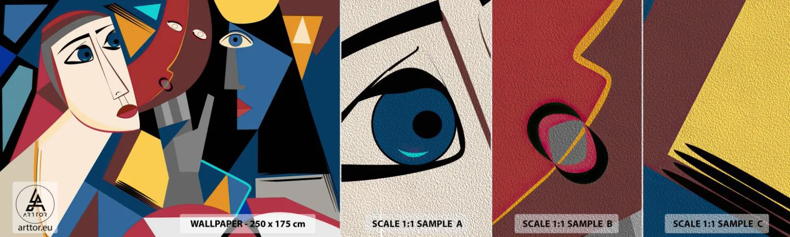 Muestra de fotomural Premium Sand - Conversación cubista - Gente, Cubismo, Retrato - 100x30 cm