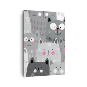 Cuadro sobre lienzo - Impresión de Imagen - Un patrón divertido con gatos en tonos grises. - 70x100cm - El mundo de los gatos - Decoración de pared moderna para salón y dormitorio ARTTOR