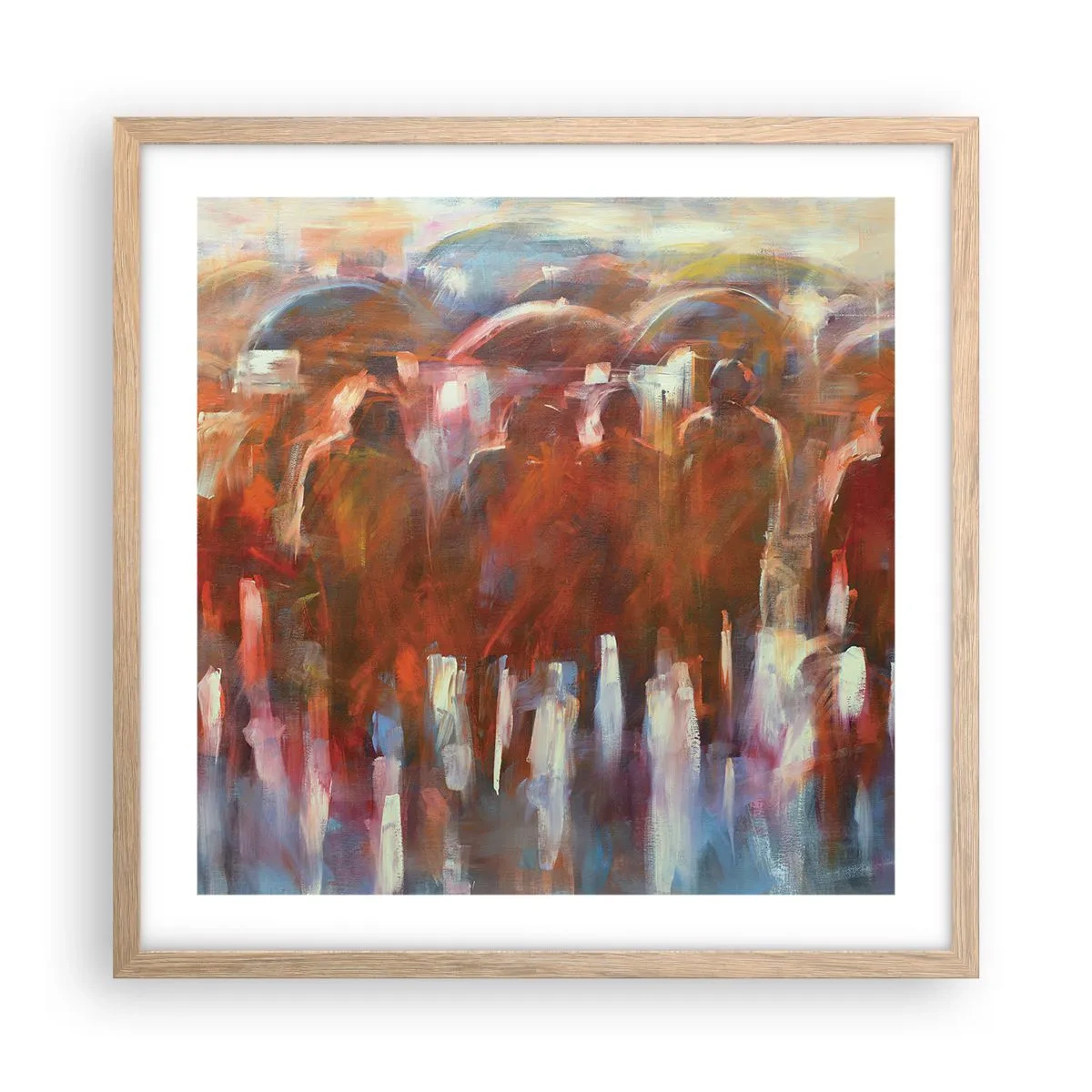 Póster en marco roble claro - Iguales entre la niebla - 50x50 cm