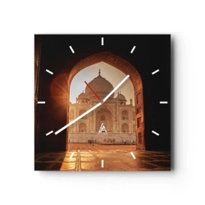 Reloj de pared - Reloj de vidrio - Taj Mahal a la luz del sol visto desde el arco de la puerta - 30x30cm - Un monumento al amor sobrenatural - Decoración de pared moderna para salón y dormitorio ARTTOR