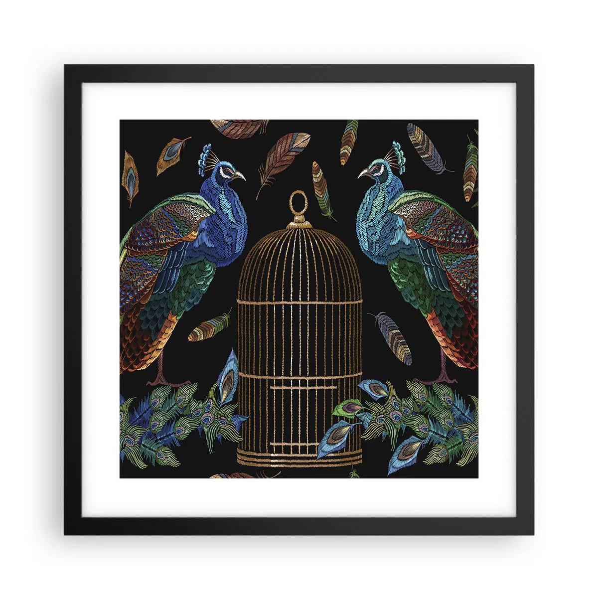Póster en marco negro - Con plumajes reales - 40x40 cm