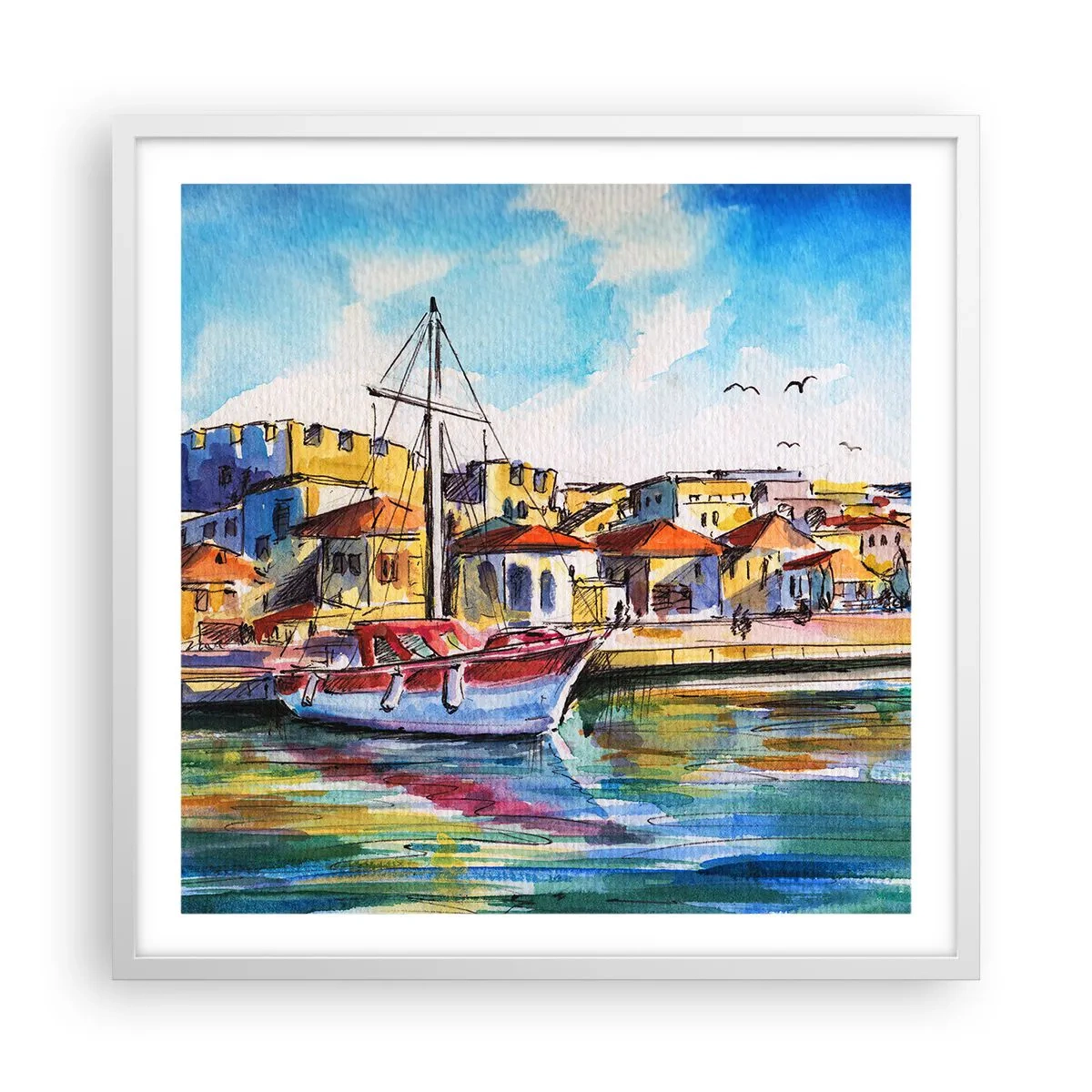 Póster en marco blanco - Tarde de arco iris - 60x60 cm