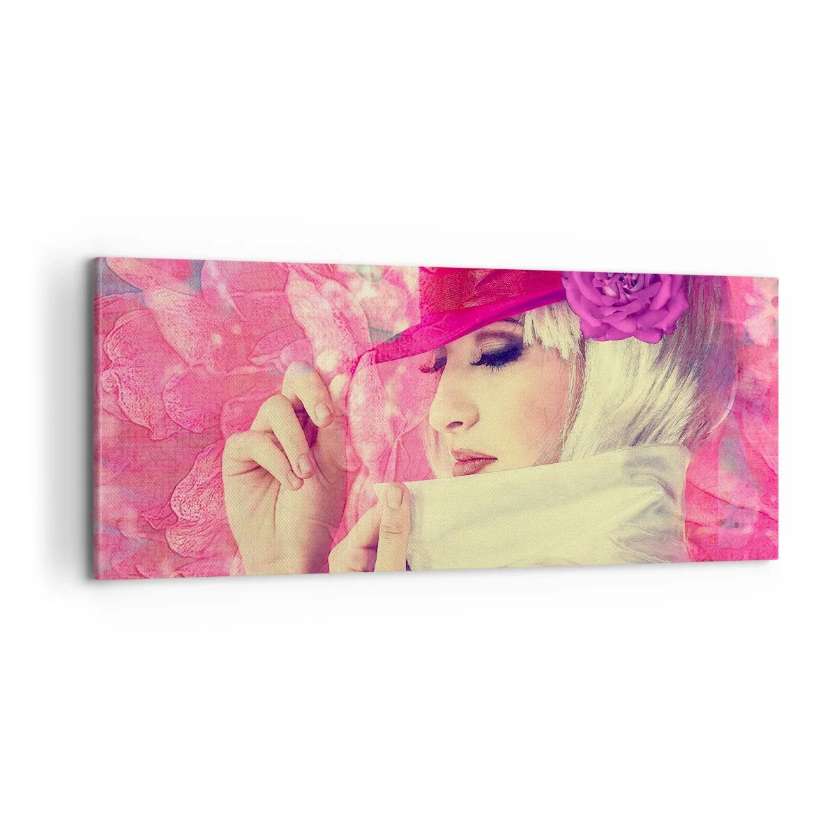 Cuadro sobre lienzo - Impresión de Imagen - Retrato retro en rosa - 100x40 cm