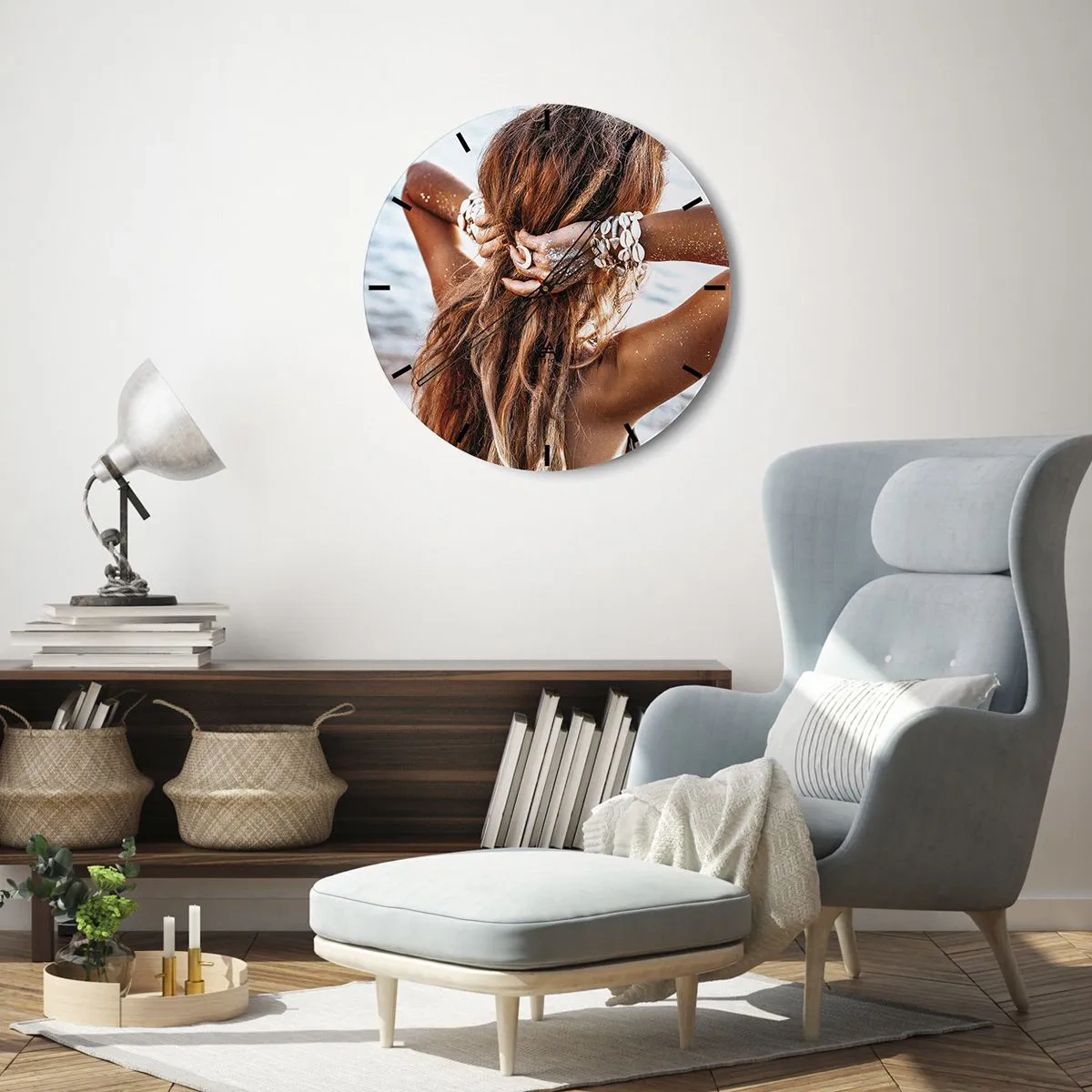 Reloj de pared - Reloj de vidrio - Hermanada con el agua y el sol - 40x40 cm