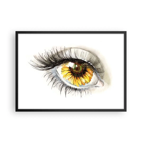 Póster en marco negro - Ojo artístico con iris en forma de girasol. - 70x50cm - Un aspecto tan caluroso como el verano - Decoración de pared moderna para salón y dormitorio ARTTOR