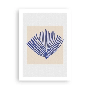 Póster - Gráfico estilizado de una planta marina en forma de abanico. - 50x70cm - Abanico azul - Decoración de pared moderna para salón y dormitorio ARTTOR