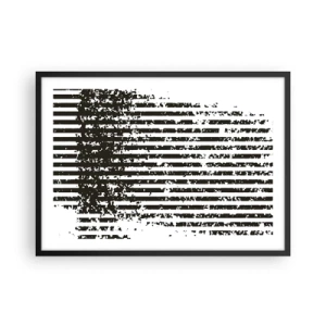 Póster en marco negro - Líneas abstractas con efecto desgastado en blanco y negro. - 70x50cm - Ritmo y ruido - Decoración de pared moderna para salón y dormitorio ARTTOR