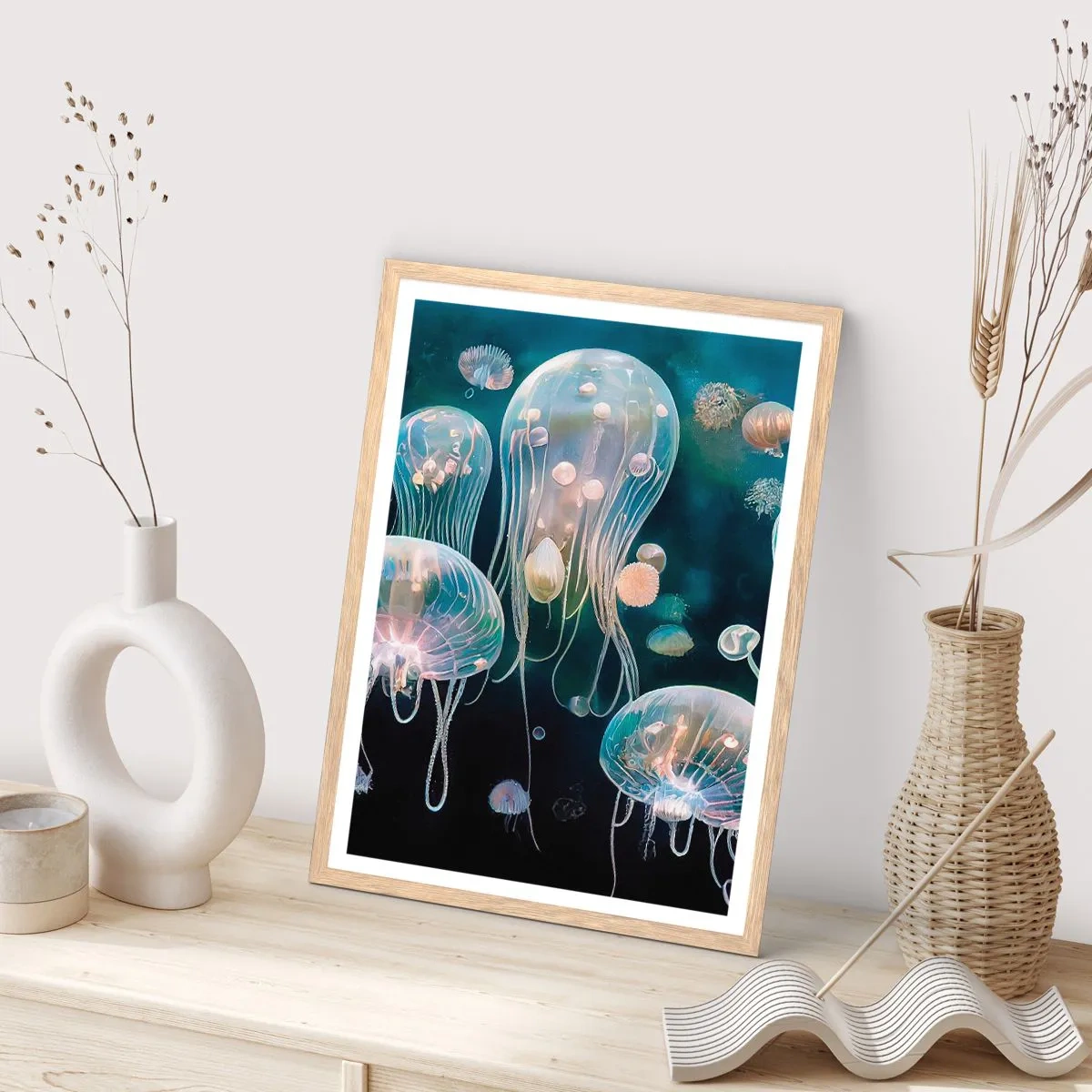 Póster en marco roble claro - Globos submarinos - 61x91 cm
