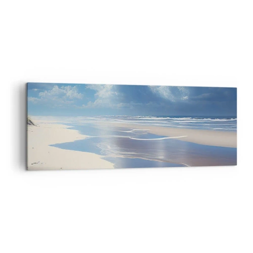 Cuadro sobre lienzo - Impresión de Imagen - Una playa de arena con olas bajo un cielo azul. - 140x50cm - Vacaciones en el paraíso - Decoración de pared moderna para salón y dormitorio ARTTOR