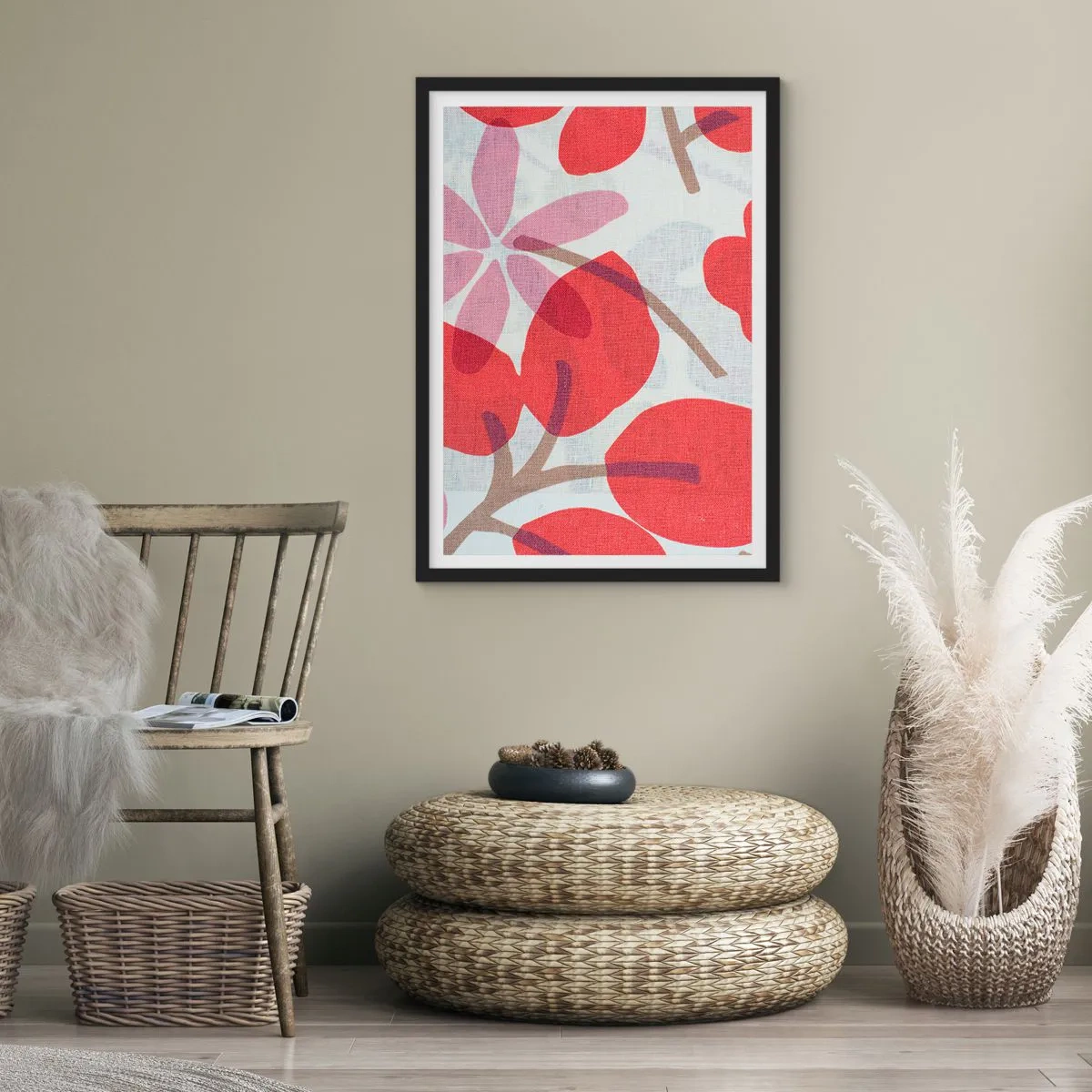 Póster en marco negro - Composición floral en rosa - 61x91 cm