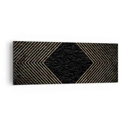 Cuadro sobre lienzo - Impresión de Imagen - Fondo negro con un patrón geométrico de líneas doradas. - 140x50cm - Geometría al estilo glamour - Decoración de pared moderna para salón y dormitorio ARTTOR