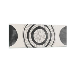 Cuadro sobre vidrio - Impresiones sobre Vidrio - Círculos minimalistas en blanco y negro sobre un fondo claro. - 140x50cm - Lo importante es lo que hay entre medias - Decoración de pared moderna para salón y dormitorio ARTTOR