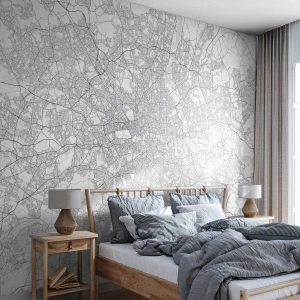 Fotomural Premium Sand - Un mapa minimalista de la ciudad en blanco y negro - 100x70cm - Un mapa del laberinto de Londres - Decoración de pared moderna para salón y dormitorio ARTTOR