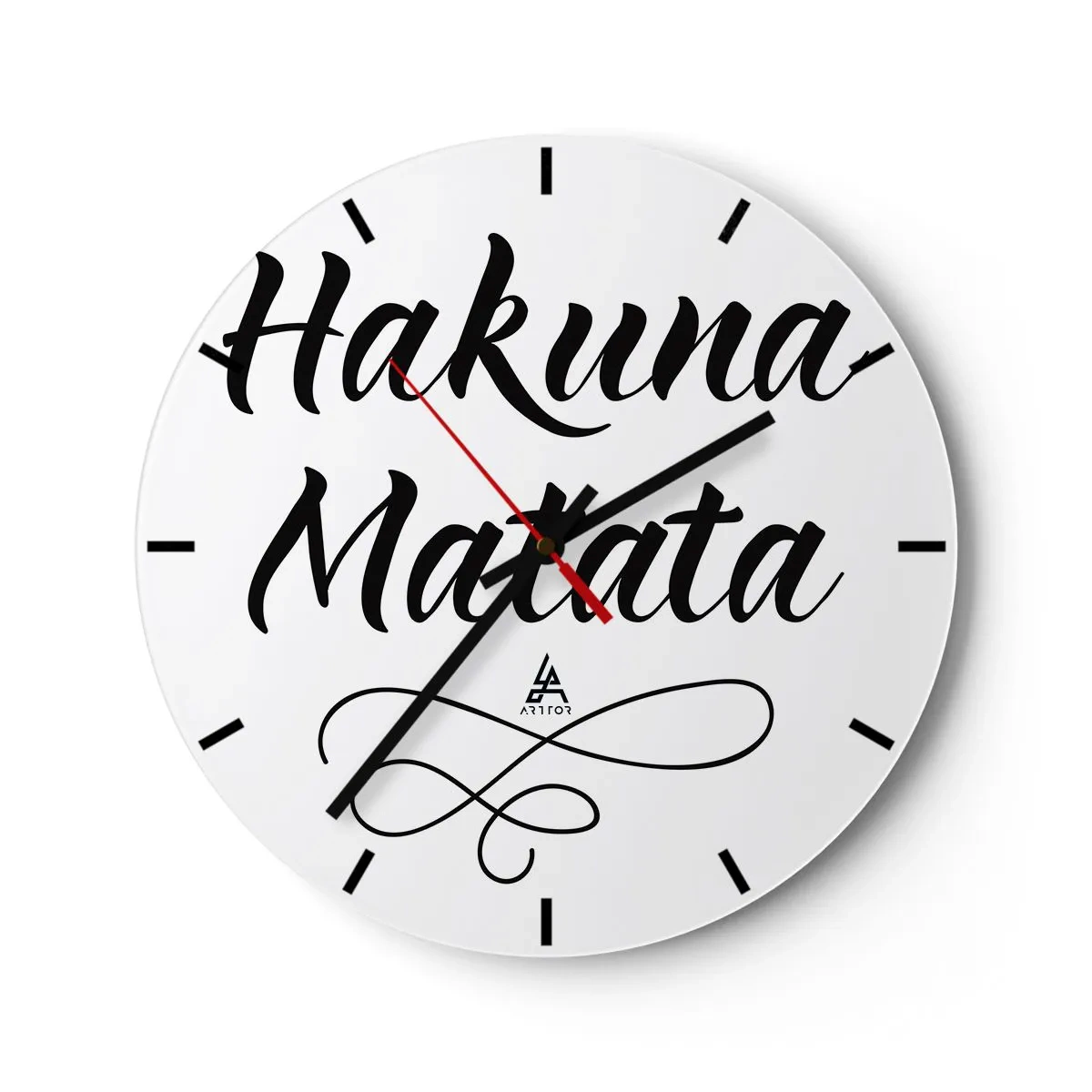Reloj de pared - Reloj de vidrio - Letras Hakuna Matata negras sobre fondo blanco - 30x30cm - El mejor consejo - Decoración de pared moderna para salón, cocina y dormitorio ARTTOR