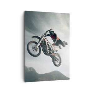 Cuadro sobre lienzo - Impresión de Imagen - Motociclista en el aire durante un salto - 50x70cm - No hay diversión sin riesgo - Decoración de pared moderna para salón y dormitorio ARTTOR