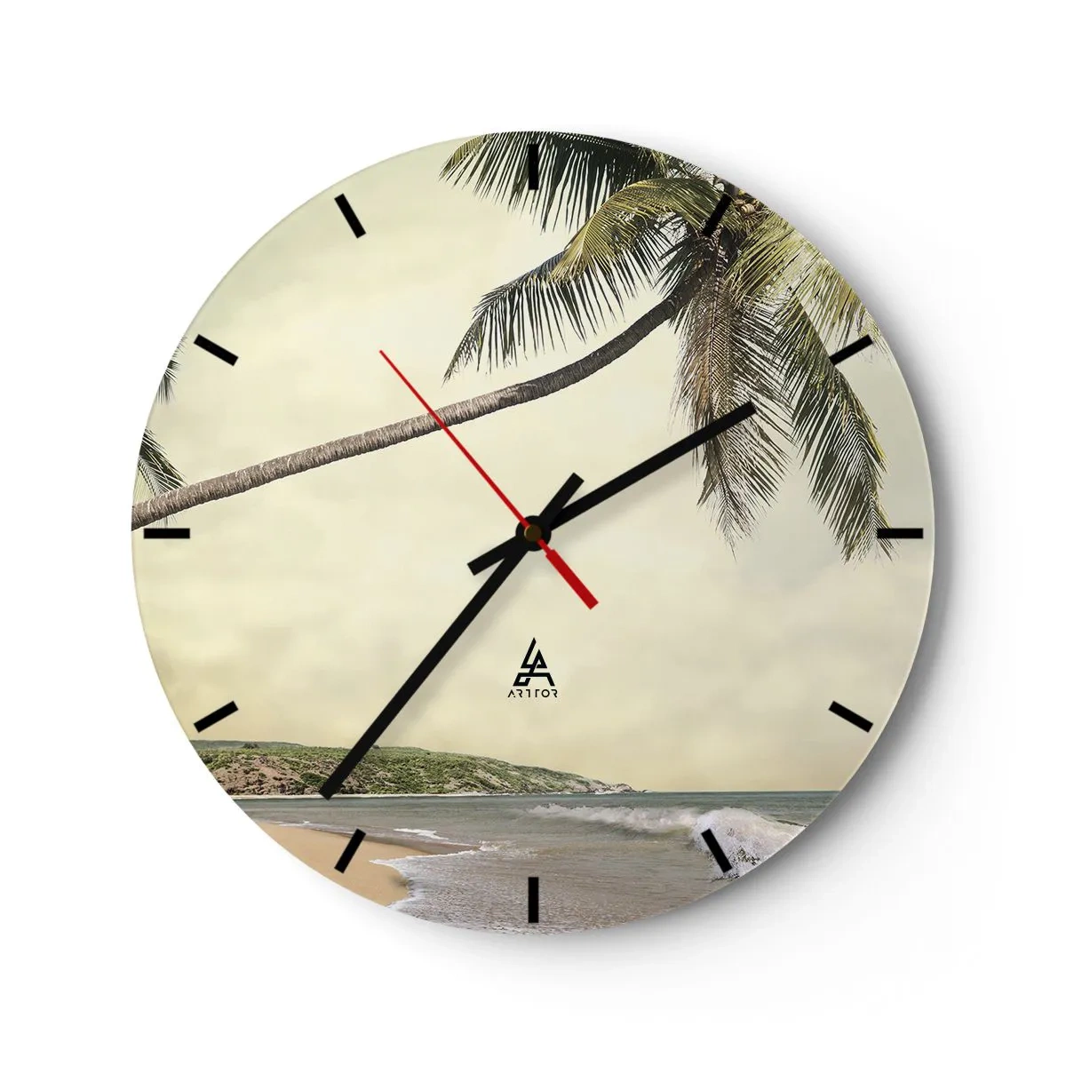 Reloj de pared - Reloj de vidrio - Palmeras con el telón de fondo de una playa tropical. - 30x30cm - Sueño tropical - Decoración de pared moderna para salón, cocina y dormitorio ARTTOR