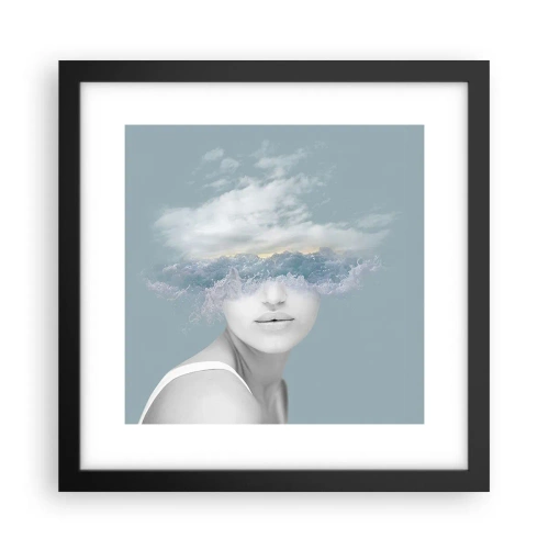 Póster en marco negro - Con la cabeza en las nubes - 30x30 cm