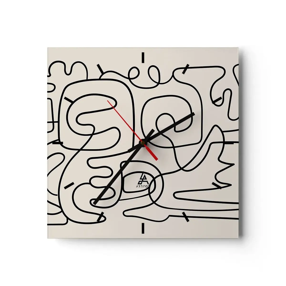 Reloj de pared - Reloj de vidrio - Patrón de arte lineal abstracto en negro sobre un fondo claro - 30x30cm - El camino correcto - Decoración de pared moderna para salón y dormitorio ARTTOR