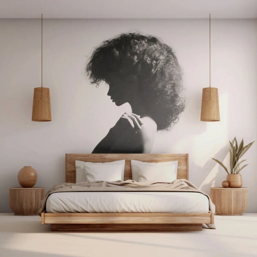 Fotomural Premium Sand - Silueta de una mujer en luz contrastante - 100x70cm - Como una flor en un tallo delgado - Decoración de pared moderna para salón y dormitorio ARTTOR