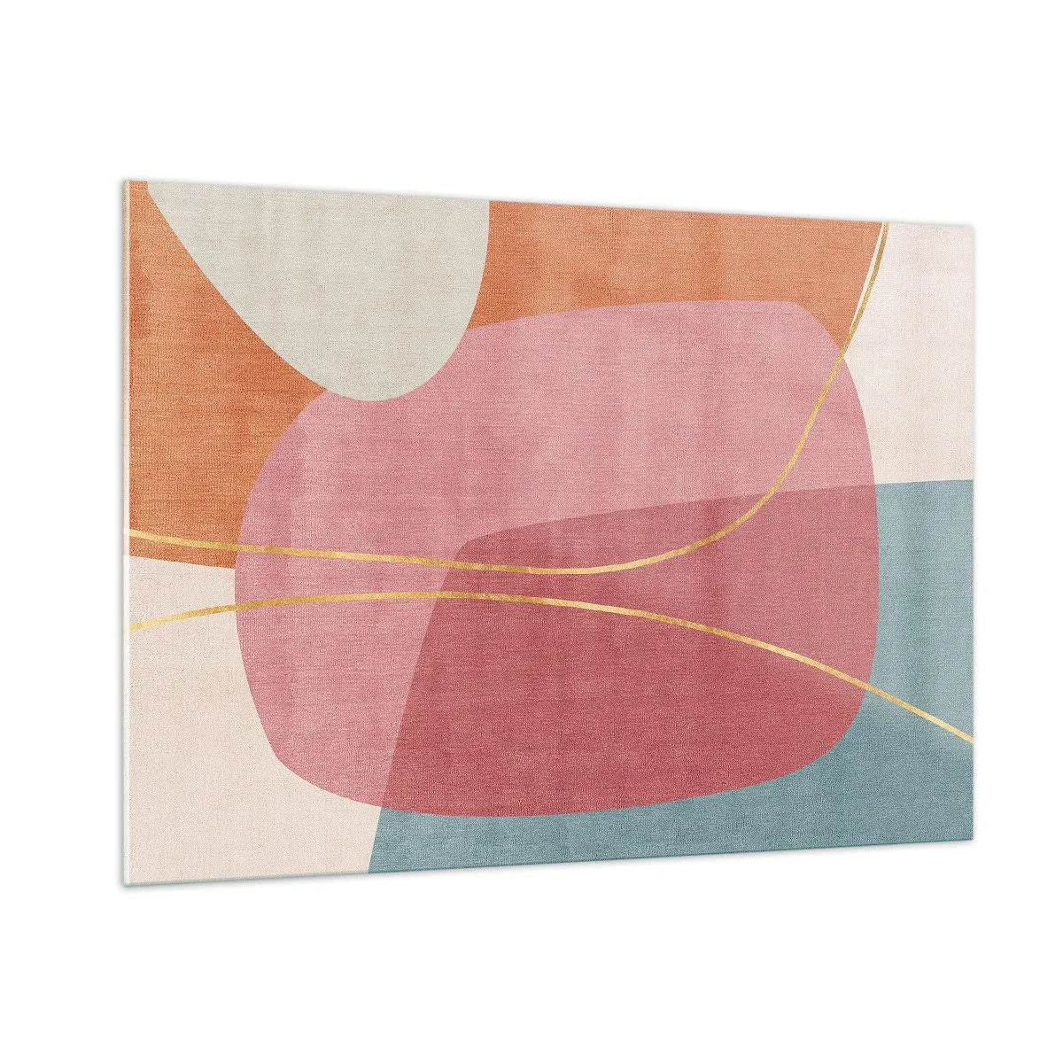 Cuadro sobre vidrio - Impresiones sobre Vidrio - Formas pastel con líneas doradas que se entrecruzan - 100x70cm - Composición en pastel con hilos de oro - Decoración de pared moderna para salón y dormitorio ARTTOR
