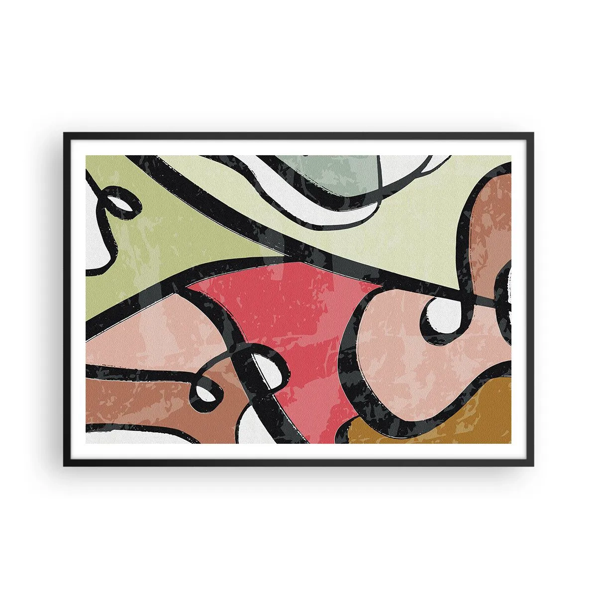 Póster en marco negro - Formas abstractas coloridas con líneas negras - 100x70cm - Piruetas entre colores - Decoración de pared moderna para salón y dormitorio ARTTOR