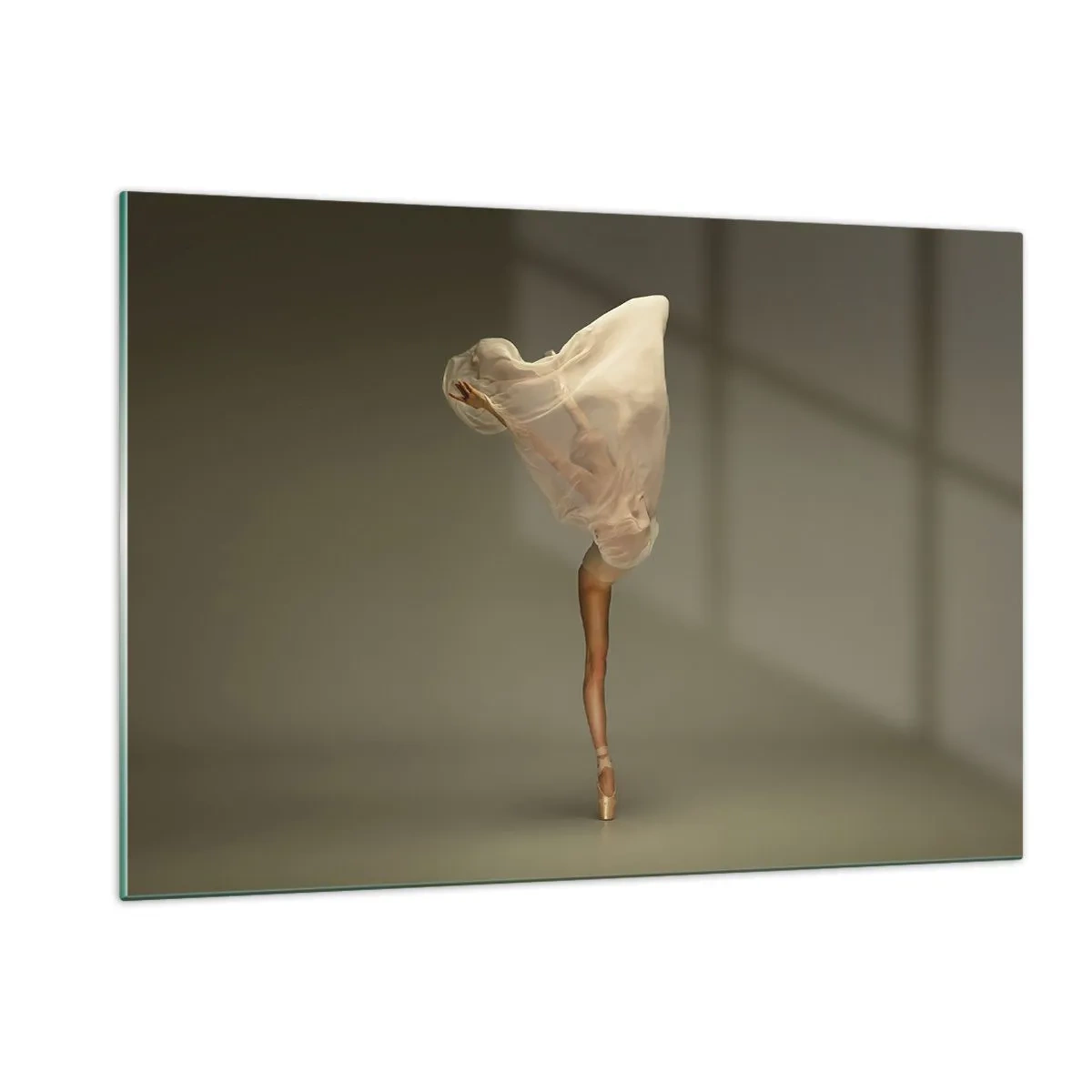 Cuadro sobre vidrio - Impresiones sobre Vidrio - Una bailarina en una pose delicada con el velo levantado. - 120x80cm - A punto de volar - Decoración de pared moderna para salón y dormitorio ARTTOR