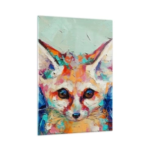 Cuadro sobre vidrio - Impresiones sobre Vidrio - Retrato colorido de un zorro con ojos expresivos y pinceladas atrevidas. - 50x70cm - Mirada penetrante - Decoración de pared moderna para salón y dormitorio ARTTOR
