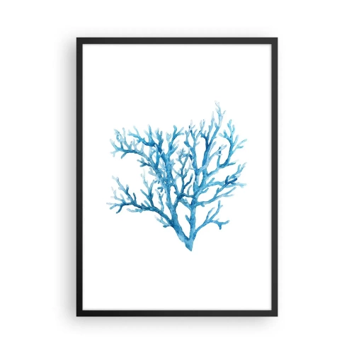Póster en marco negro - Coral azul en estilo acuarela sobre fondo blanco - 50x70cm - Filigrana marina - Decoración de pared moderna para salón y dormitorio ARTTOR